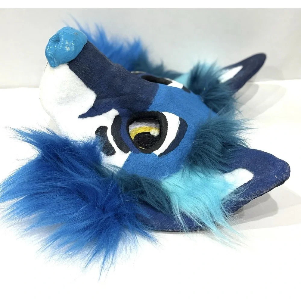 Blue Wolf Fursuit Head Mask Faux Fur Animal Costume Cosplay Character